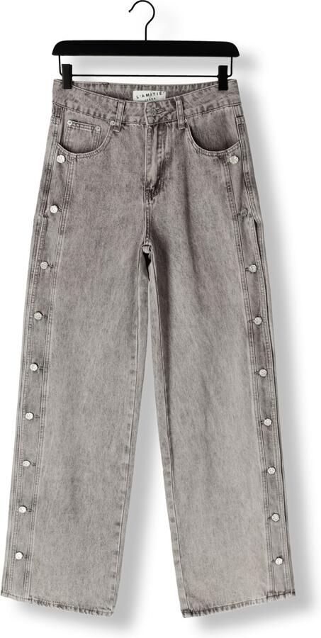 HAUTE L'AMITIÉ Haute L'Amitié Dames Jeans Side Panel Button Tall Jeans Grijs - Foto 3