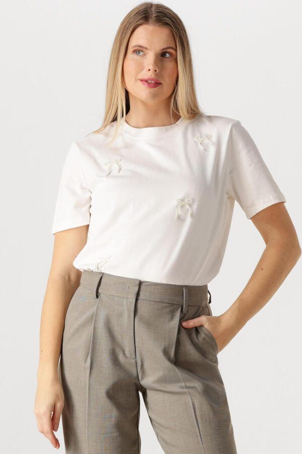 HAUTE L'AMITIÉ Haute L'Amitié Dames Tops & T-shirts Pearl Bow Tee Wit