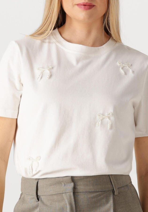 HAUTE L'AMITIÉ Haute L'Amitié Dames Tops & T-shirts Pearl Bow Tee Wit - Foto 3