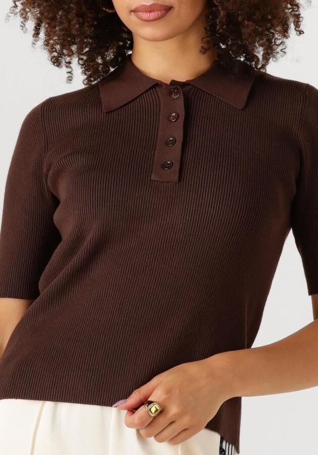 HAUTE L'AMITIÉ Haute L'Amitié Dames Tops & T-shirts Piccolo Ss Polo Rib Knit Bruin - Foto 2