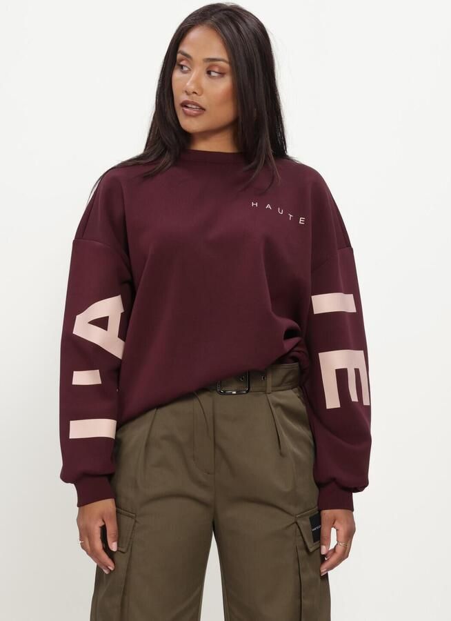 HAUTE L'AMITIÉ Haute L'Amitié Dames Truien & Vesten Maxi Split Logo Sweat Bordeaux
