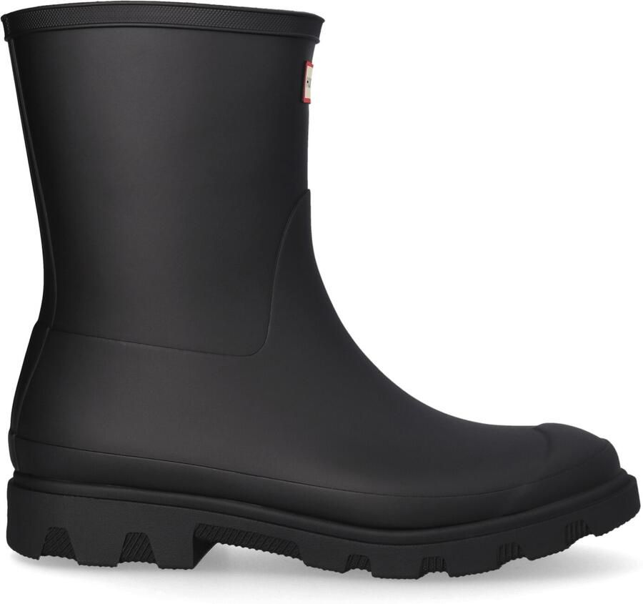 Hunter Downpour short boot regenlaarzen met profielzool en logo zwart