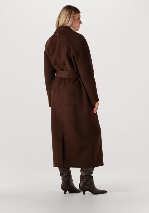 Ibana Lange mantel met ceintuur Cassia bruin