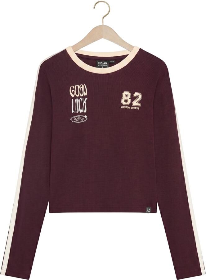 Indian Blue Jeans aansluitende longsleeve met print donkerrood Meisjes Stretchkatoen Ronde hals