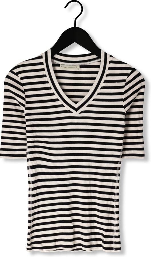 InWear Gestreept V-Hals T-Shirt Zwart Whisper White Multicolor Dames - Foto 3