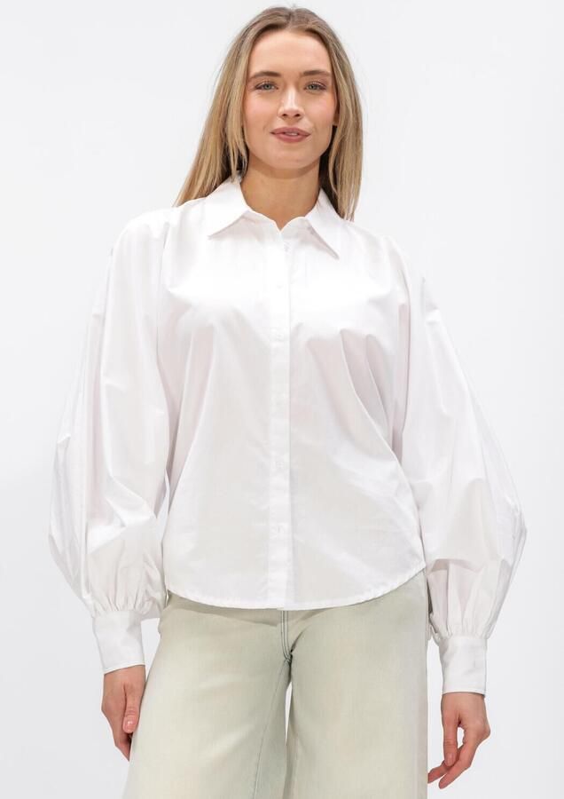 Janice Poplin blouse met cut-outs Stone wit