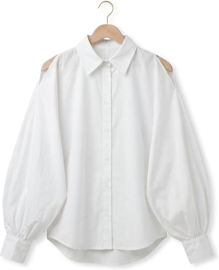 Janice Poplin blouse met cut-outs Stone wit - Foto 2