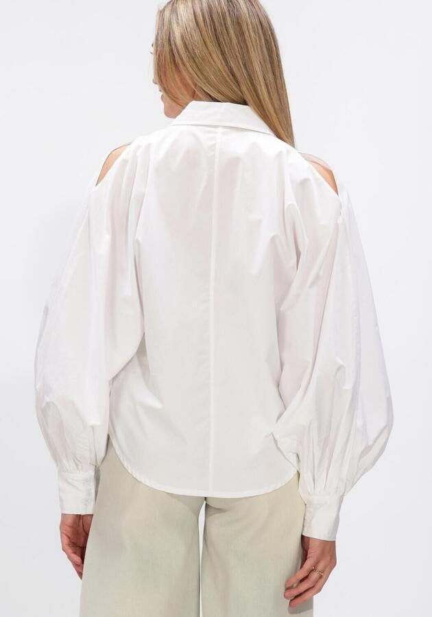 Janice Poplin blouse met cut-outs Stone wit - Foto 3