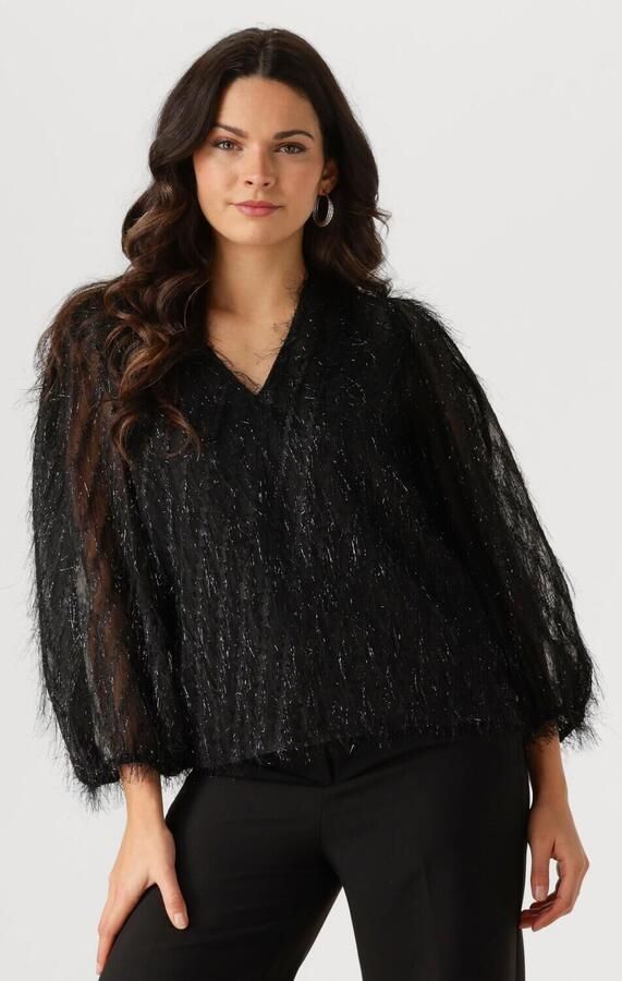 JANSEN AMSTERDAM Dames Blouses Ff178 Puffed 3 4 Sleeve Top Zwart - Foto 4