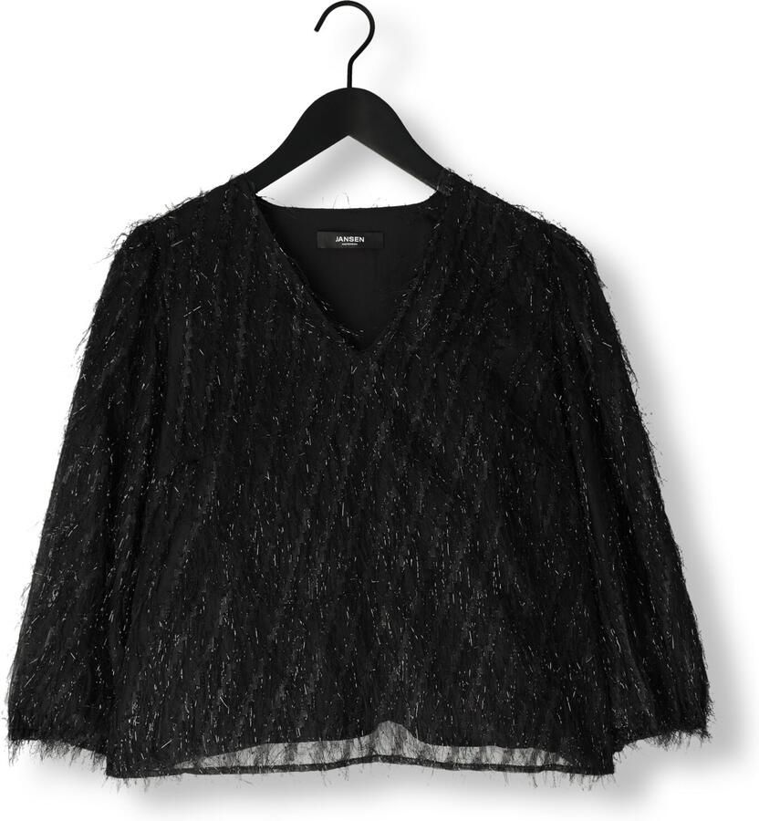 JANSEN AMSTERDAM Dames Blouses Ff178 Puffed 3 4 Sleeve Top Zwart