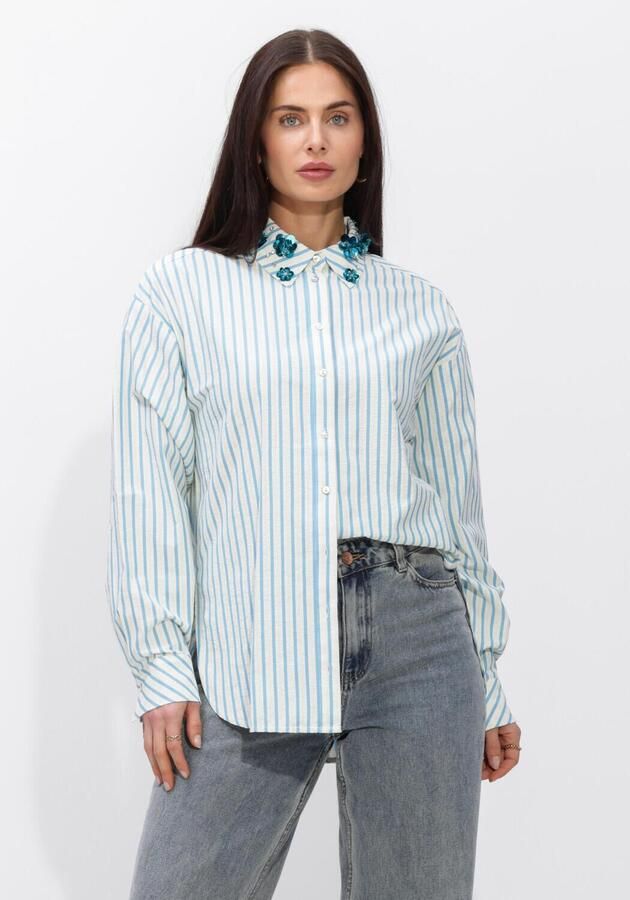 JANSEN AMSTERDAM Dames Blouses Micky Blouse Sa 751 Stripe Long Sleeve Sequins At Collar Wit