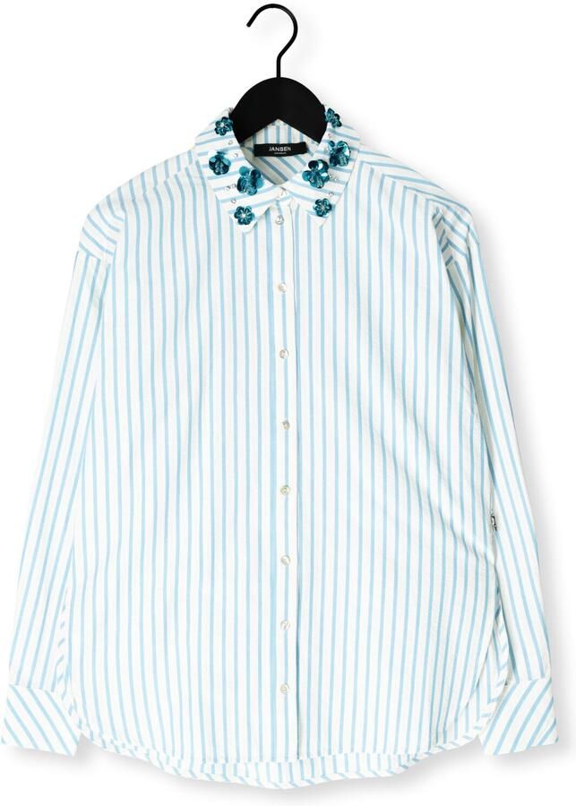 JANSEN AMSTERDAM Dames Blouses Micky Blouse Sa 751 Stripe Long Sleeve Sequins At Collar Wit - Foto 2