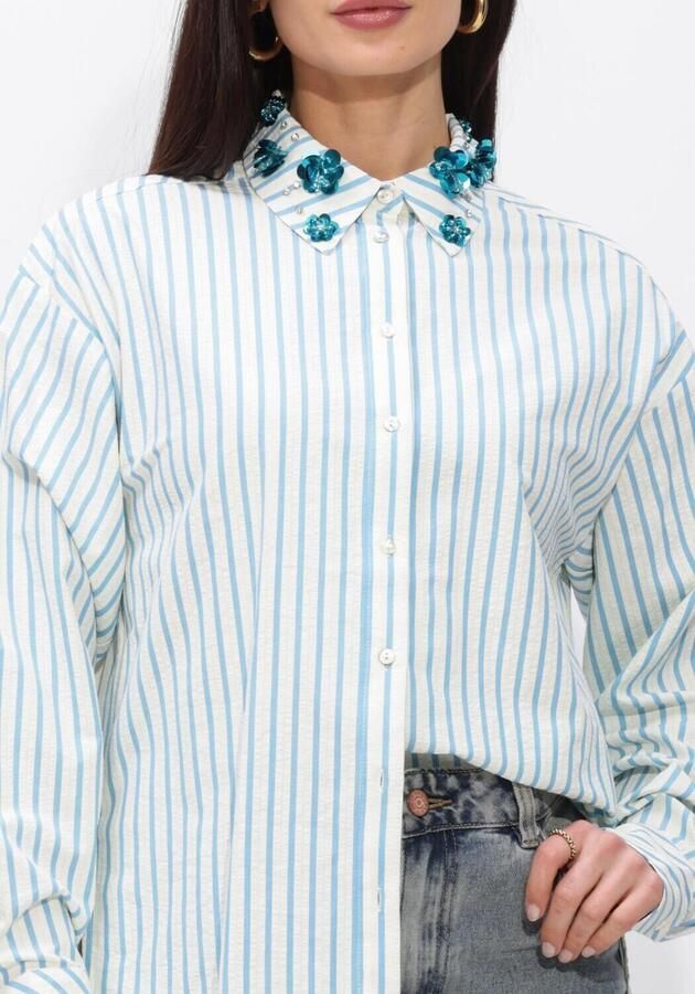 JANSEN AMSTERDAM Dames Blouses Micky Blouse Sa 751 Stripe Long Sleeve Sequins At Collar Wit - Foto 4