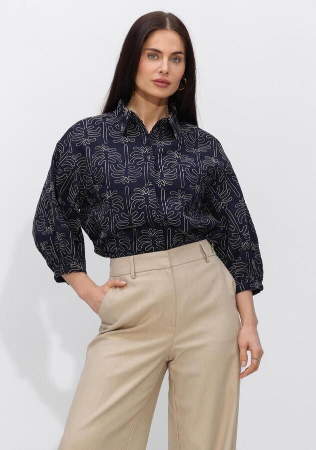 JANSEN AMSTERDAM Dames Blouses Nuria Blouse Wpt 761 3 4 Sleeve Wide Fit Donkerblauw