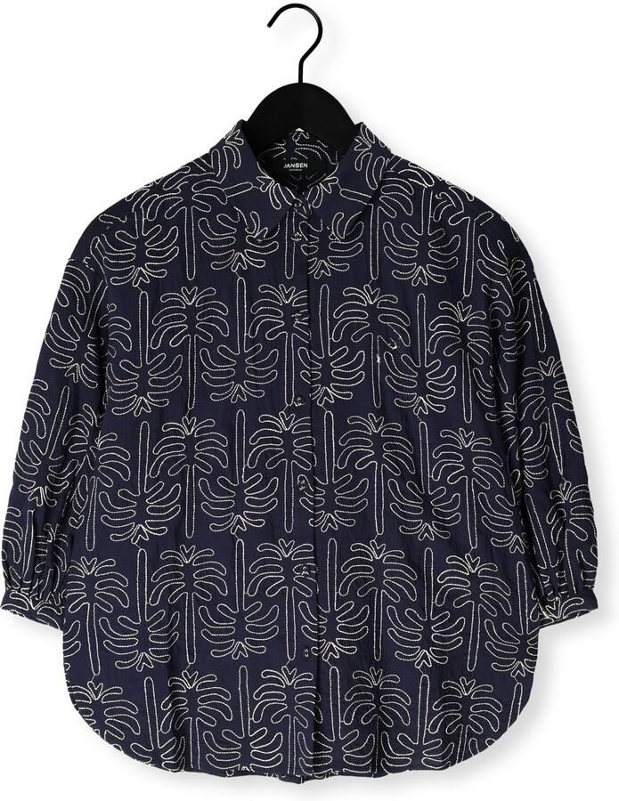 JANSEN AMSTERDAM Dames Blouses Nuria Blouse Wpt 761 3 4 Sleeve Wide Fit Donkerblauw - Foto 2
