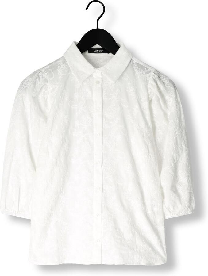 JANSEN AMSTERDAM Dames Blouses Ouma Blouse Wfe 722 3 4 Puffed Sleeve Wit