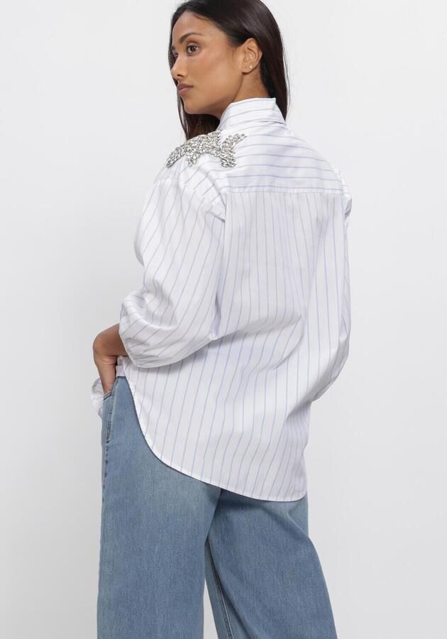JANSEN AMSTERDAM Dames Blouses Parisa Blouse Cs 772 Stripe 3 4 Sleeve Shiny Stones Embellissement At Shoulder Wit - Foto 3