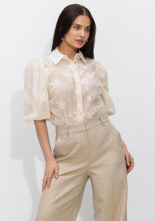 JANSEN AMSTERDAM Dames Blouses Priya Blouse Te 773 Short Puffed Sleeve Flower Embroidery Ecru