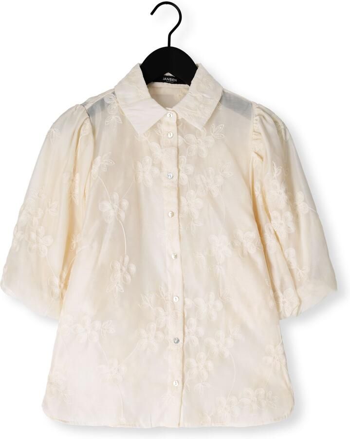 JANSEN AMSTERDAM Dames Blouses Priya Blouse Te 773 Short Puffed Sleeve Flower Embroidery Ecru - Foto 2