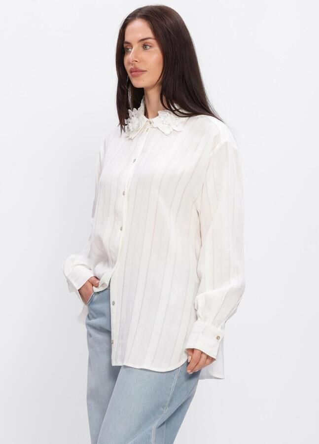 JANSEN AMSTERDAM Dames Blouses Rabia Blouse Slg 783 Long Sleeve Lace Flowers At Collar Wit