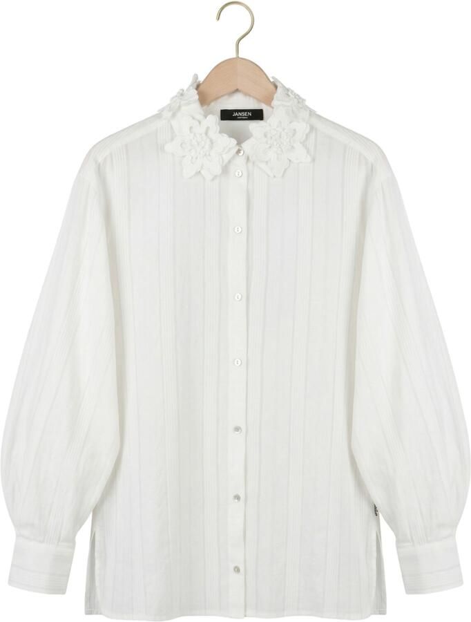 JANSEN AMSTERDAM Dames Blouses Rabia Blouse Slg 783 Long Sleeve Lace Flowers At Collar Wit - Foto 2