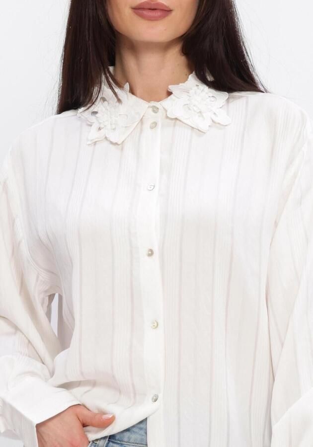 JANSEN AMSTERDAM Dames Blouses Rabia Blouse Slg 783 Long Sleeve Lace Flowers At Collar Wit - Foto 4