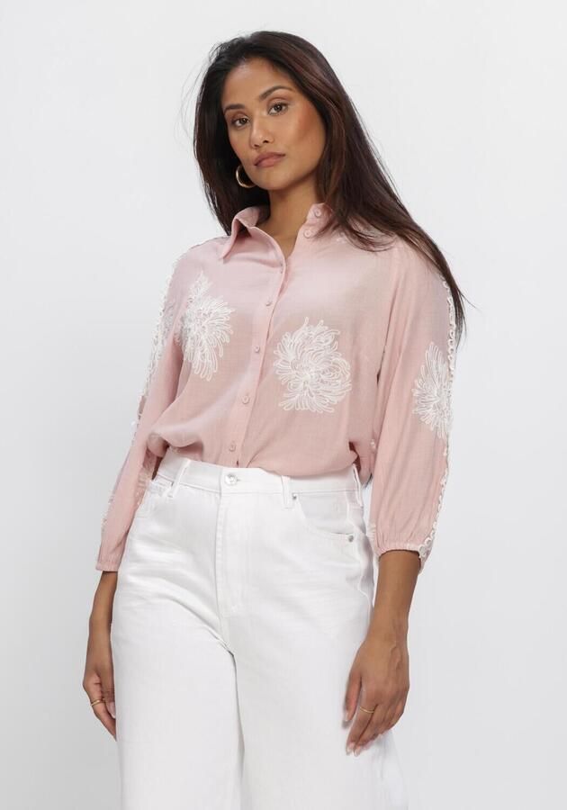 JANSEN AMSTERDAM Dames Blouses Raella Blouse Ae 701 3 4 Sleeve Embroidery Roze