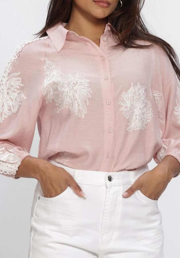JANSEN AMSTERDAM Dames Blouses Raella Blouse Ae 701 3 4 Sleeve Embroidery Roze - Foto 4