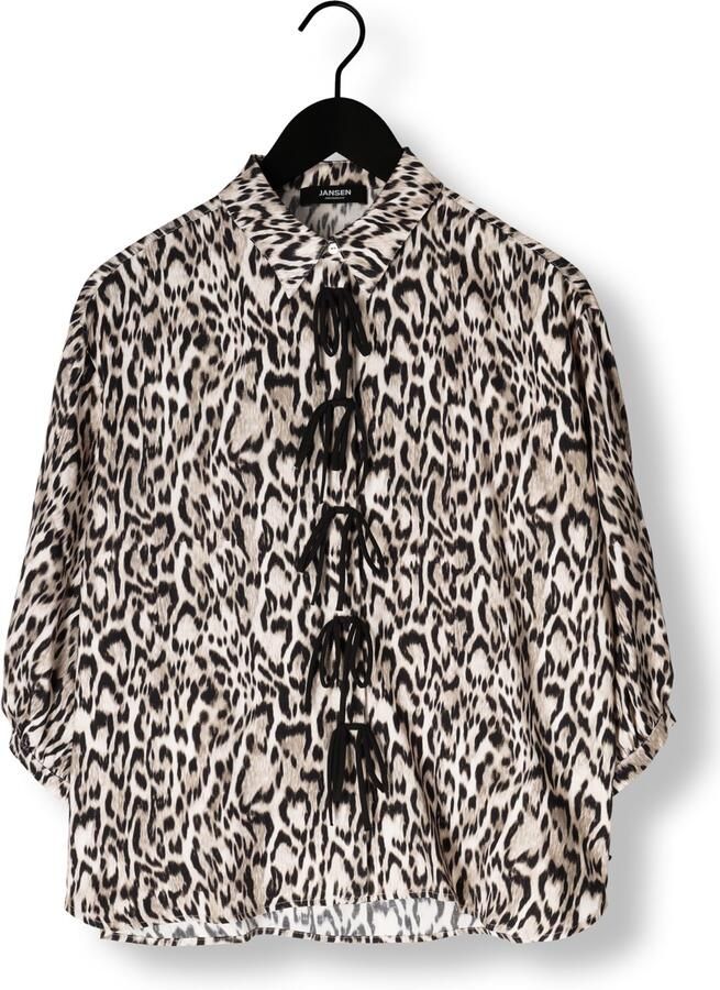 JANSEN AMSTERDAM Dames Blouses Robine Blouse Wa 798 3 4 Sleeve Bowdetails Beige