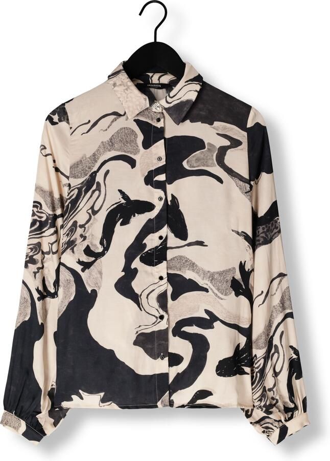 Jansen Amsterdam Overhemd Carola W24 Blouse WGP771 000131 Sand Black