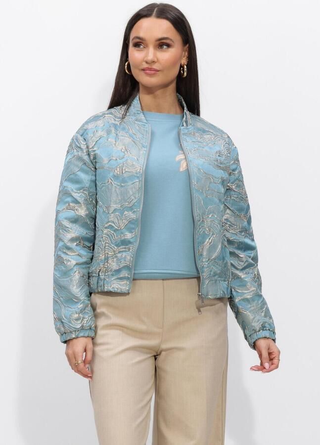 JANSEN AMSTERDAM Dames Jassen Qwen Jasje 219 Gj Bomber Long Sleeve Gold Jacquard Lichtblauw
