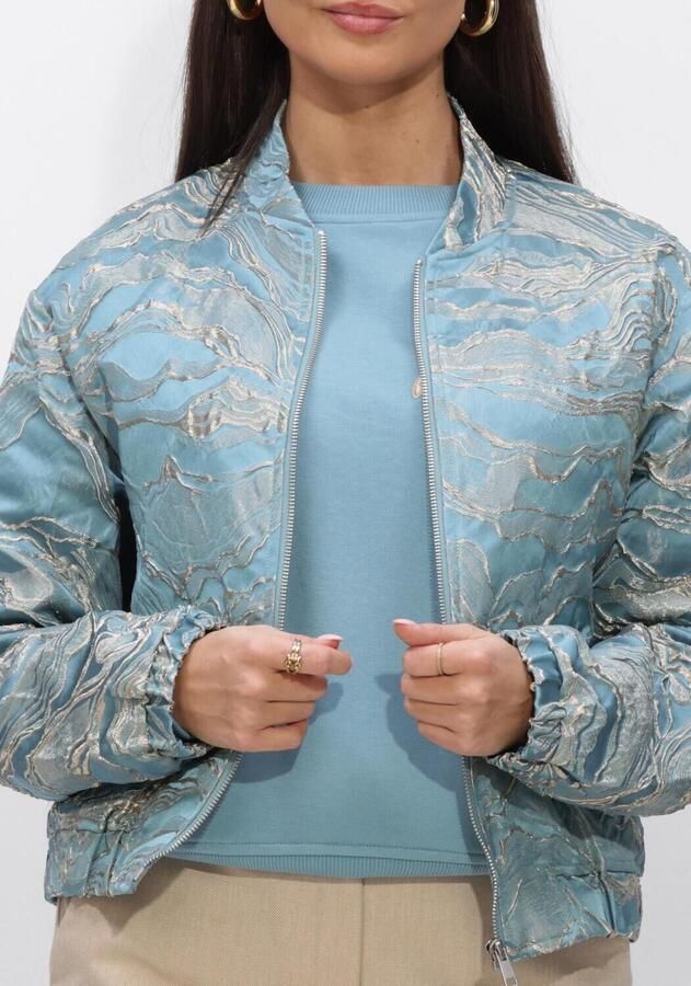 JANSEN AMSTERDAM Dames Jassen Qwen Jasje 219 Gj Bomber Long Sleeve Gold Jacquard Lichtblauw - Foto 3
