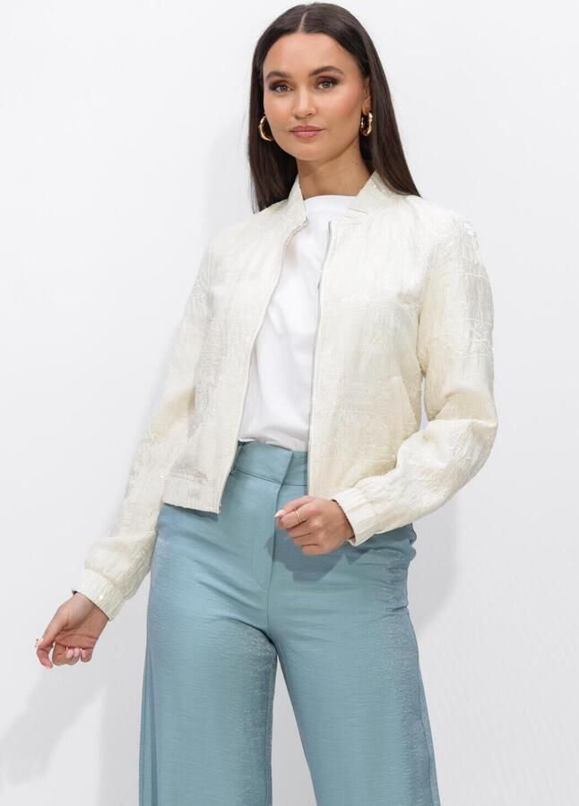 JANSEN AMSTERDAM Dames Jassen Shanti Jasje Pe 275 Bomber Long Sleeve Embroidery Gebroken Wit