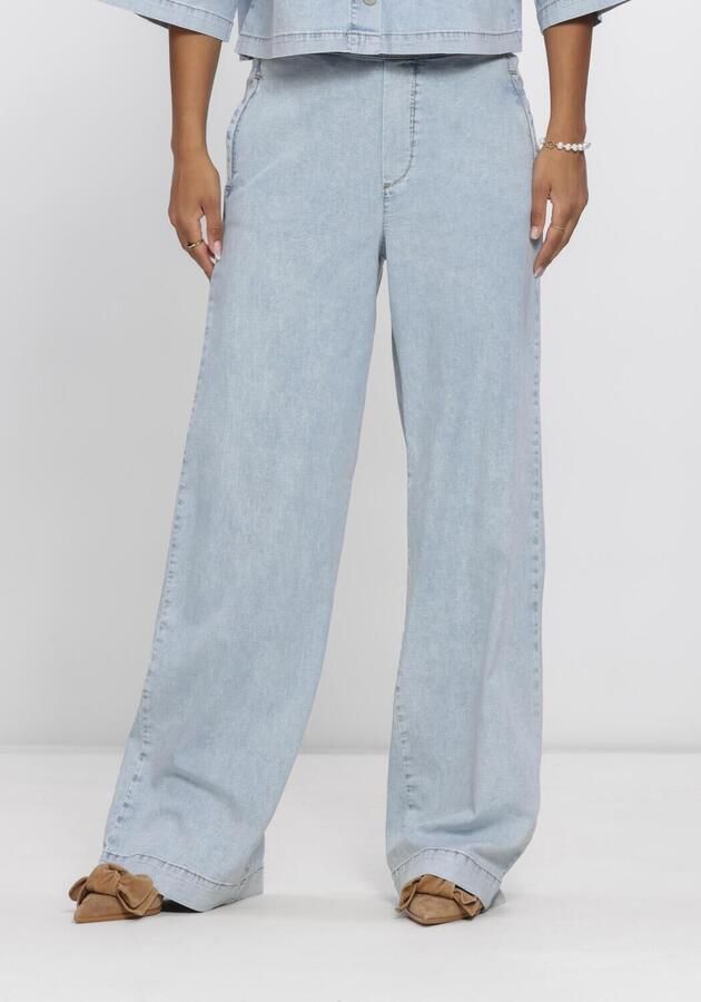 JANSEN AMSTERDAM Dames Jeans Saar Broek Llbd 429 Light Demin Long Wide Elastic Waist At Back Lichtblauw