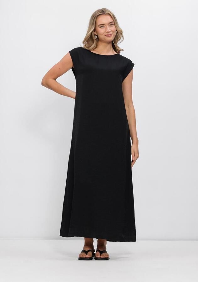 JANSEN AMSTERDAM Dames Jurken Otis Jurk Cb 598 Colorblock Cap Sleeve Wide Neckline Long Zwart