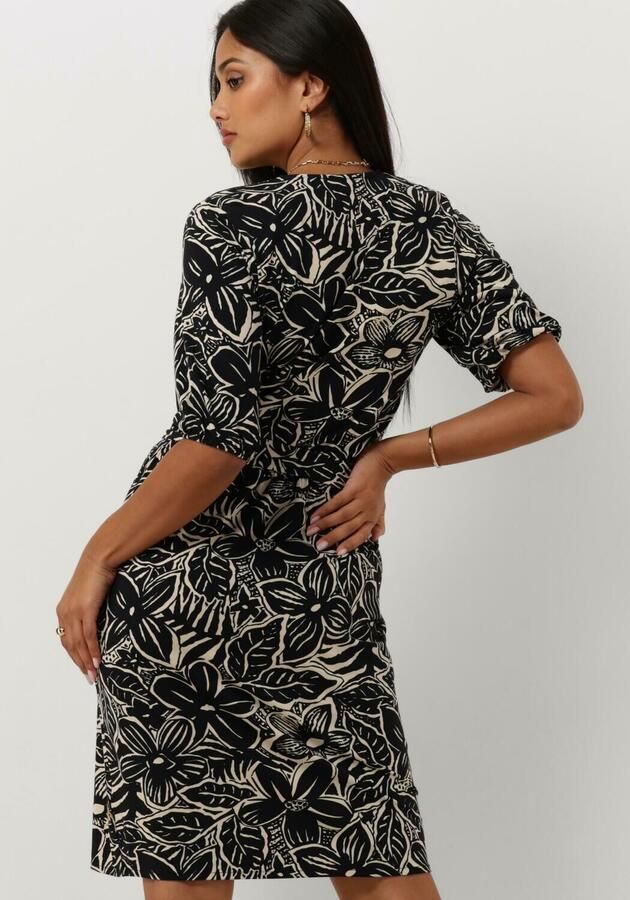 JANSEN AMSTERDAM Dames Jurken Vfb506 Jersey Printed Wrap Dress 3 4 Sleeve Zwart