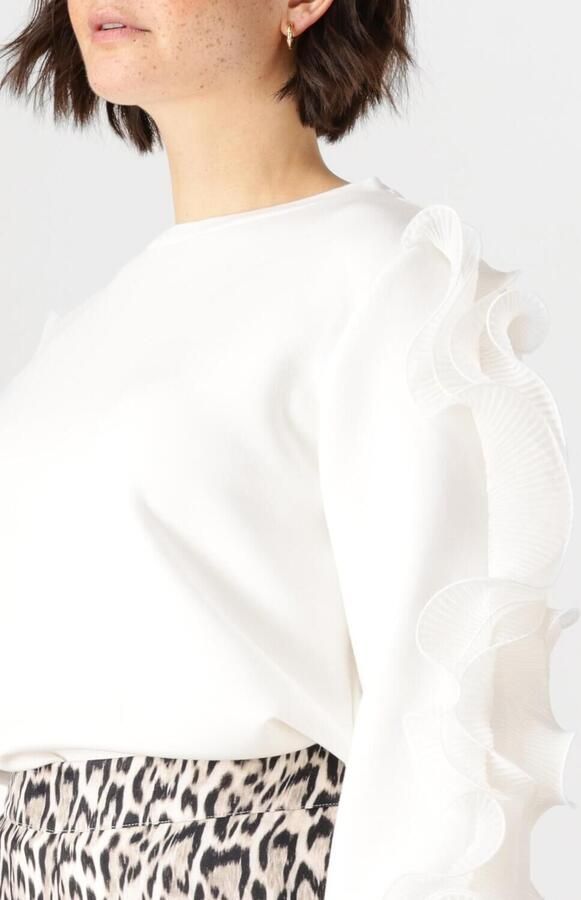 JANSEN AMSTERDAM Dames Tops & T-shirts Kallie Trui Ss 196 Long Sleeve Ruffle Wit - Foto 3