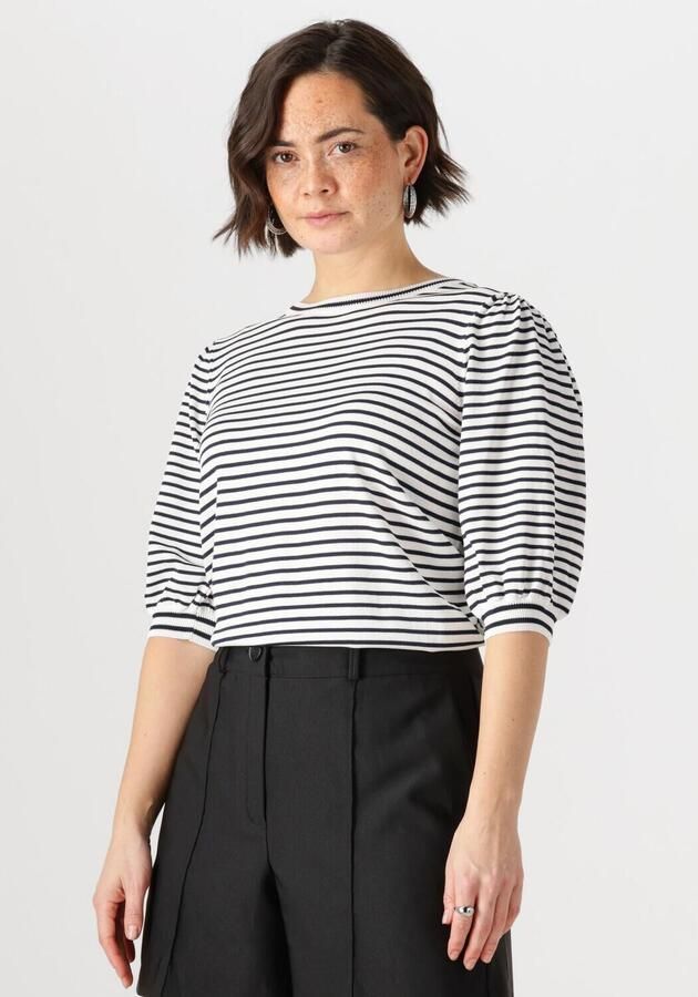 JANSEN AMSTERDAM Dames Tops & T-shirts Kim Top K 136 Stripe Short Puffed Sleeve Blauw - Foto 4