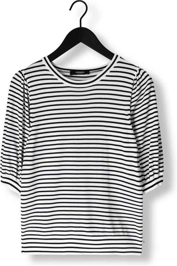 JANSEN AMSTERDAM Dames Tops & T-shirts Kim Top K 136 Stripe Short Puffed Sleeve Blauw - Foto 3