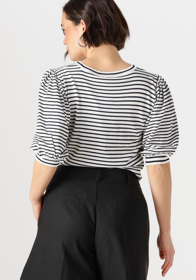 JANSEN AMSTERDAM Dames Tops & T-shirts Kim Top K 136 Stripe Short Puffed Sleeve Blauw