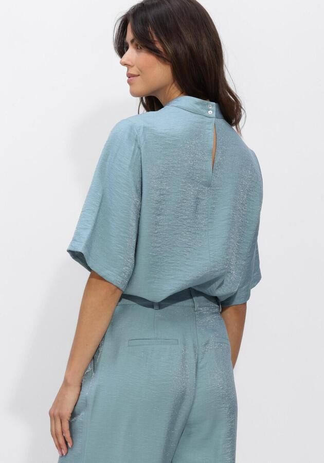 JANSEN AMSTERDAM Dames Tops & T-shirts Odile Top Ws 116 Short Sleeve High Neck Lichtblauw - Foto 3