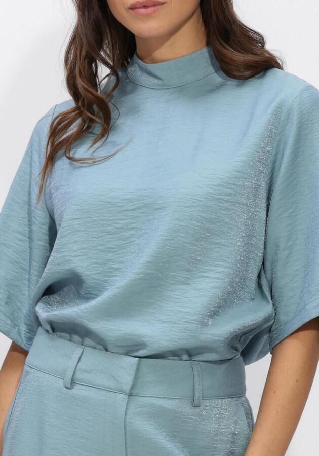 JANSEN AMSTERDAM Dames Tops & T-shirts Odile Top Ws 116 Short Sleeve High Neck Lichtblauw - Foto 4