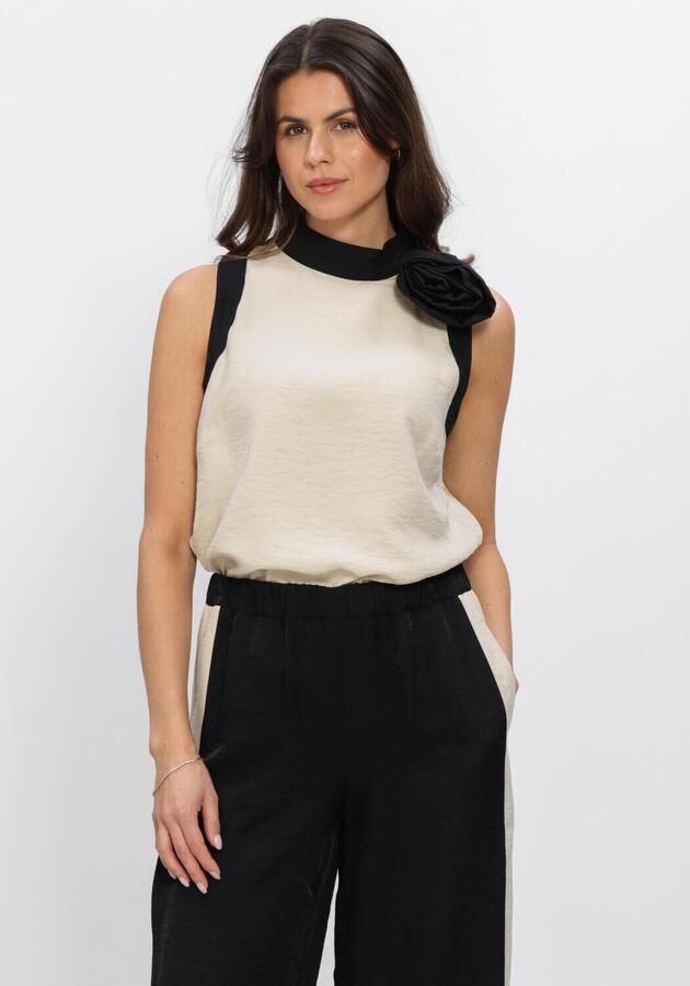 JANSEN AMSTERDAM Dames Tops & T-shirts Paisley Top Cb 308 Color Block Sleeveless Flower Detail Creme