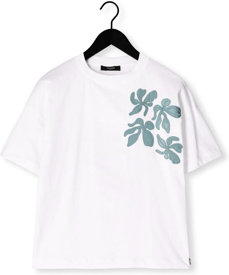 JANSEN AMSTERDAM Dames Tops & T-shirts Riley Shirt Co 184 Short Sleeve Wide Fit Satin Embroidery Flower Wit - Foto 2