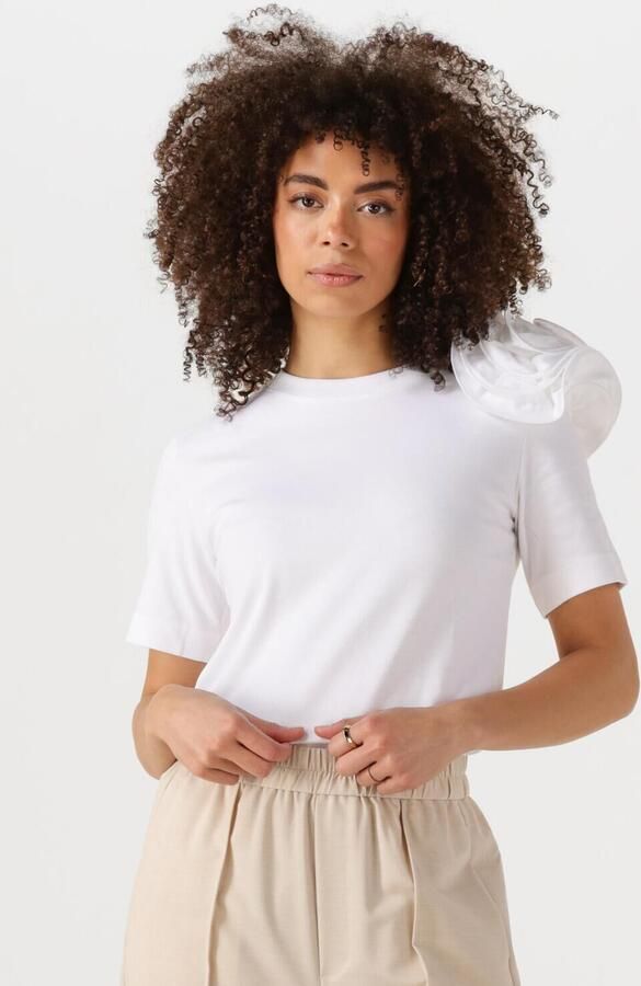 JANSEN AMSTERDAM Dames Tops & T-shirts Roxy T-shirt Co 105 Short Slv Flower Detail Wit - Foto 4