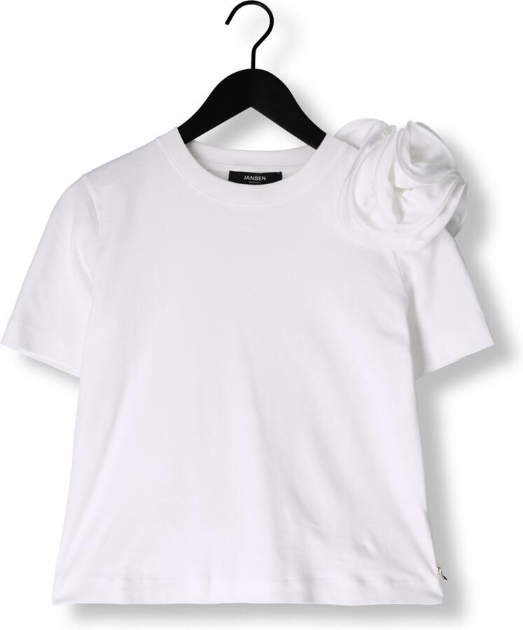 JANSEN AMSTERDAM Dames Tops & T-shirts Roxy T-shirt Co 105 Short Slv Flower Detail Wit