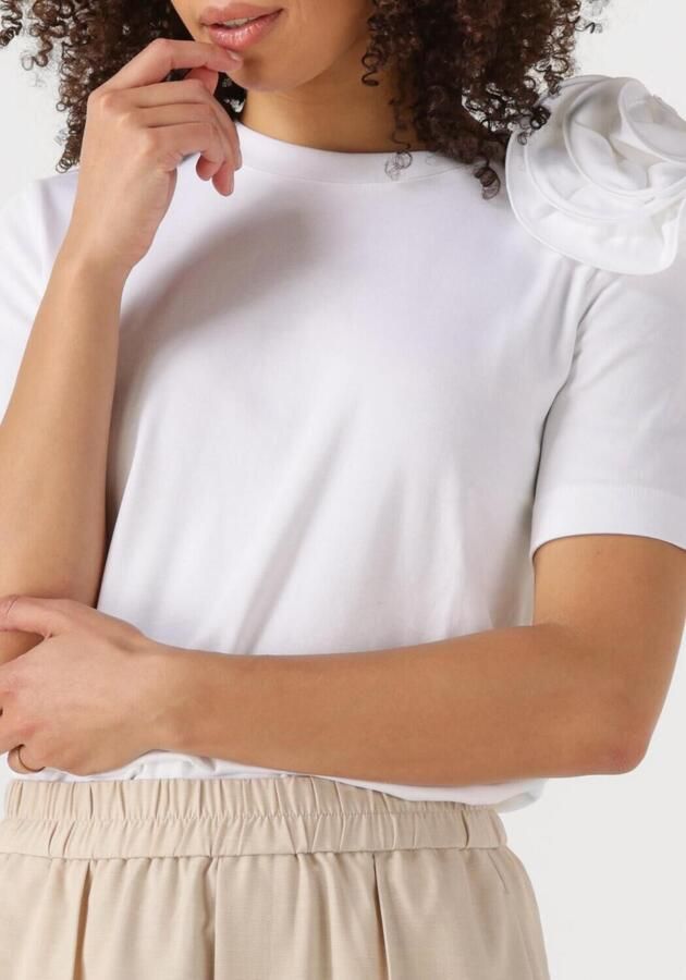 JANSEN AMSTERDAM Dames Tops & T-shirts Roxy T-shirt Co 105 Short Slv Flower Detail Wit - Foto 2