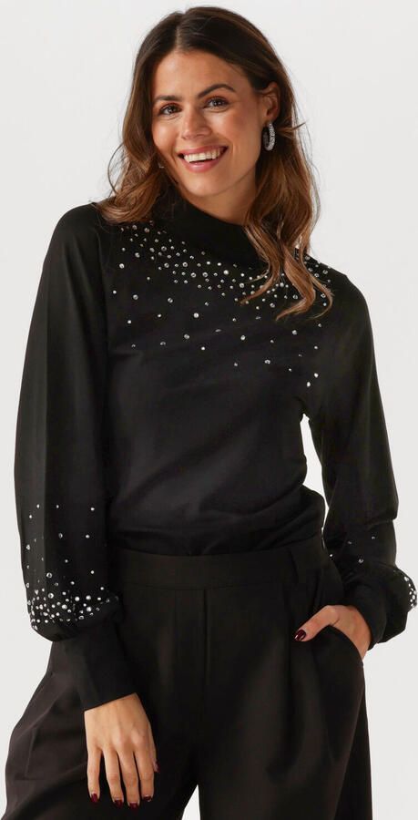 JANSEN AMSTERDAM Dames Tops & T-shirts V183 Turtle Rhinestones Top Zwart - Foto 4
