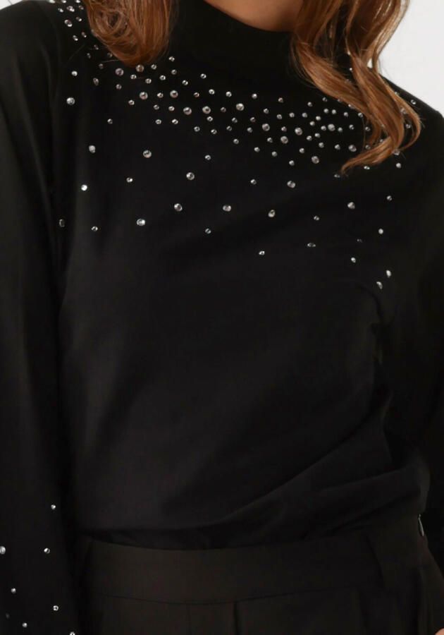 JANSEN AMSTERDAM Dames Tops & T-shirts V183 Turtle Rhinestones Top Zwart