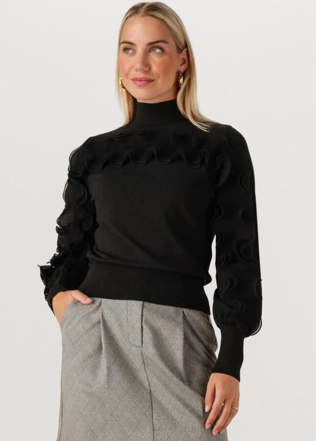 JANSEN AMSTERDAM Dames Truien & Vesten Barbara Trui Fn 155 Long Sleeve Plisse Ruffles Zwart - Foto 4